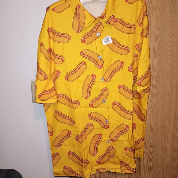 NEW Men 3D Print Funny Food Hot Dog Button Up Shirt 3X - Picture 2 of 5